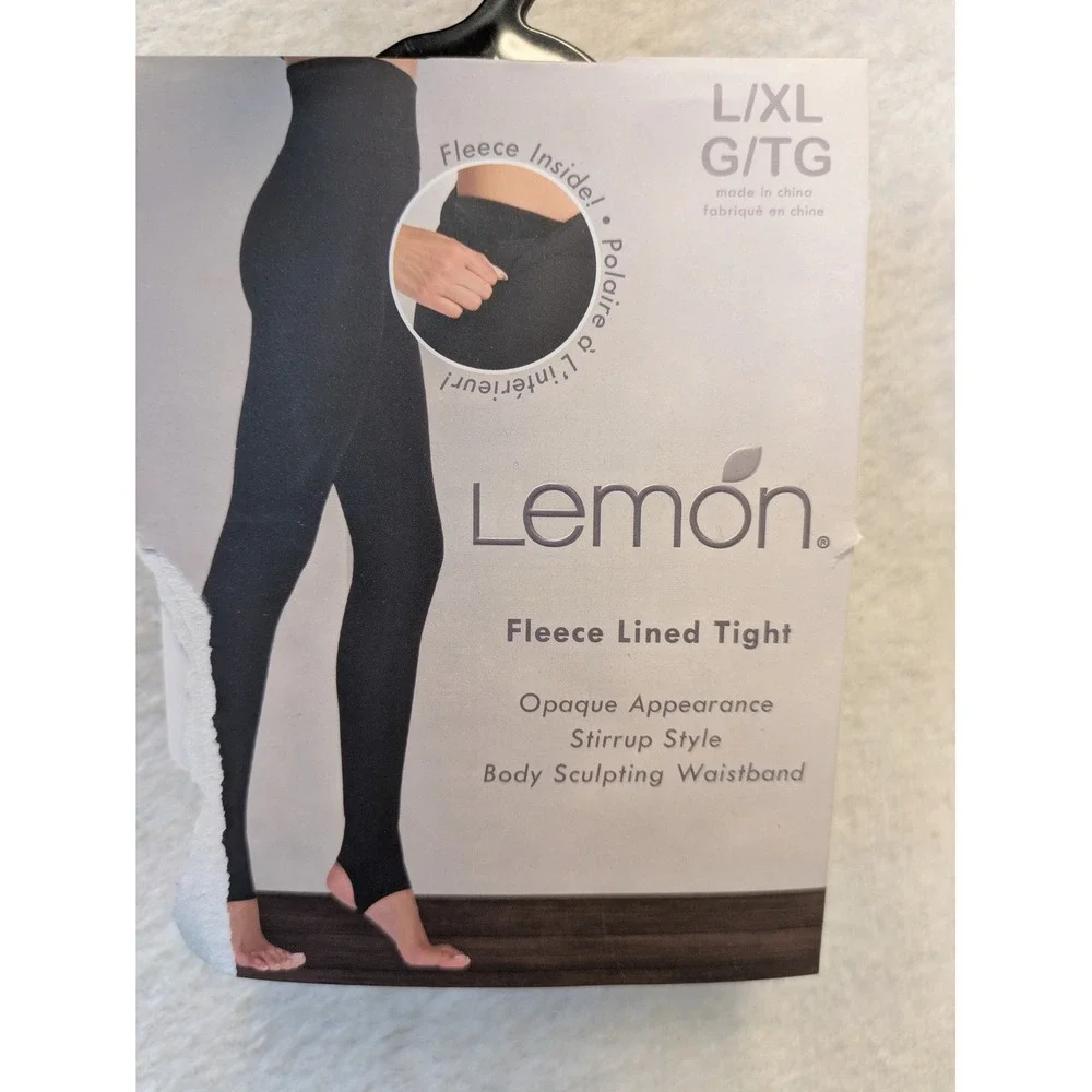 NEW Lemon Fleece Lined Tights Women's L/XL Black Stirrup Body Sculpting‎ Opaque